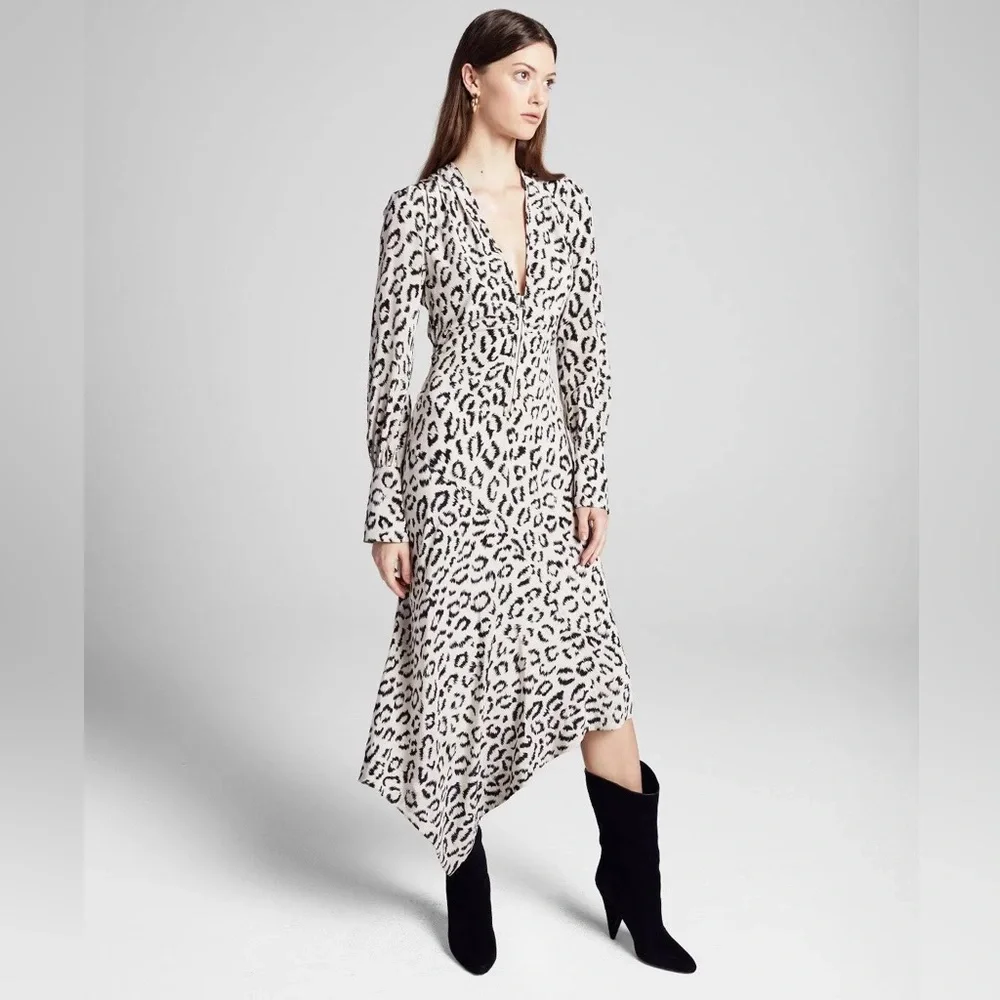 A.L.C. Asymmetrical Leopard Print Dress - Black and White - Picture 1 of 14